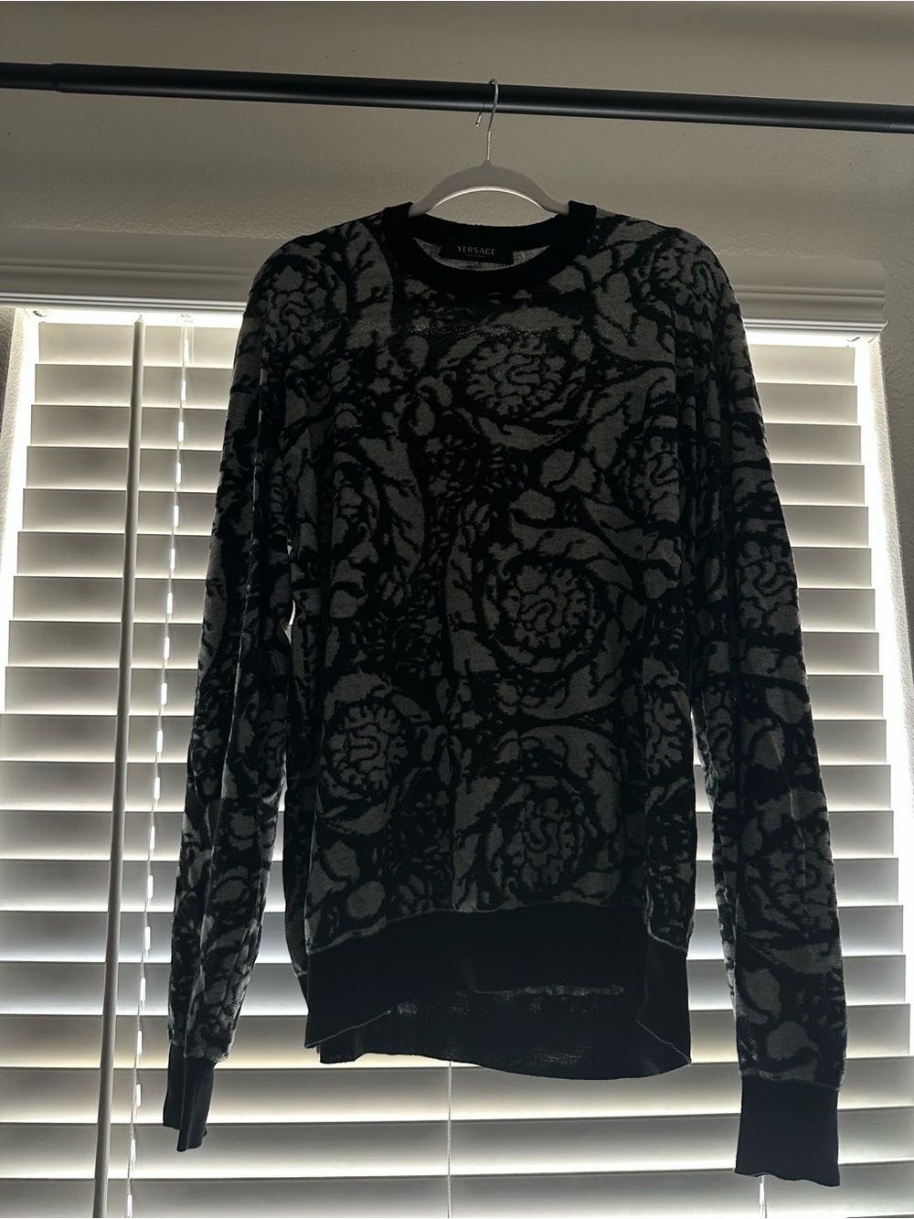 Versace Black & Gray Floral-Jacquard Crewneck Sweater